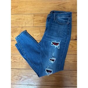 Judy Blue Jeans Women's Skinny Fit Distressed Buffalo Plaid Patch Size 13 31
